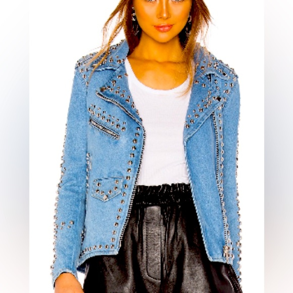 Understated leather studded motorcycle jacket